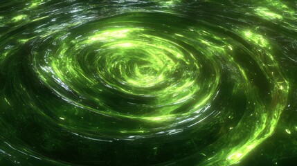 Poster - Swirling liquid vortex of vibrant green color dominates the scene