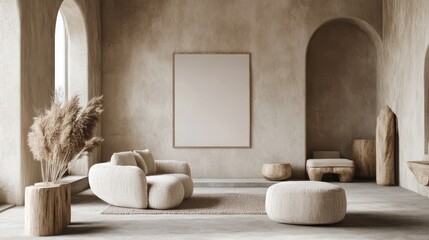 Poster - Minimalist living room with earth tones and textured walls