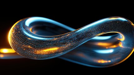 Poster - An abstract glowing three dimensional infinity loop on a dark background