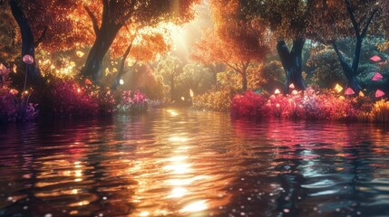 Poster - Dreamlike river landscape with vibrant colors and ethereal lighting