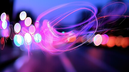 Poster - Abstract image of blurred lights and light trails with color