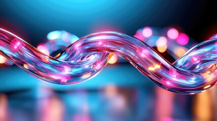 Poster - A shiny abstract swirling structure with vibrant colorful glowing lights
