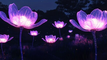 Aufkleber - Illuminated purple flower field in a dreamy twilight environment