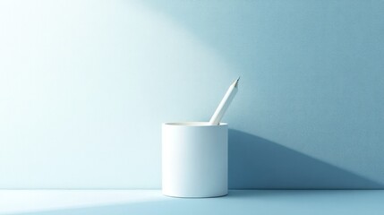 Poster - Minimalist composition featuring pencil in white holder against blue backdrop