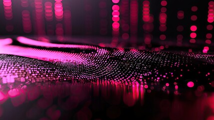 Fototapete - Abstract digital landscape comprised of glowing dots and bokeh effect