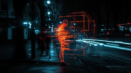 Poster - An illuminated figure stands by the road at nighttime