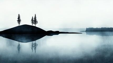 Poster - Tranquil image showing trees reflecting on a still lake surface