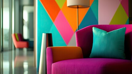 Poster - A colorful modern interior design with vibrant furniture and decor