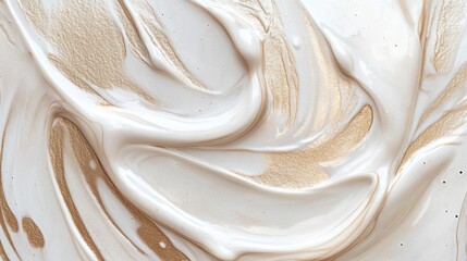 Poster - Swirls of beige and gold paint create abstract patterns