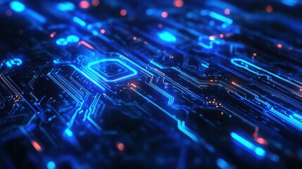 Aufkleber - Abstract image showing a glowing blue digital motherboard network