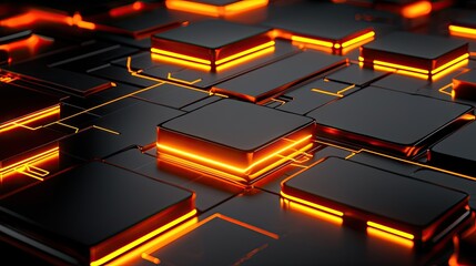 Poster - Illuminated futuristic abstract composition of glowing rectangular blocks and lines