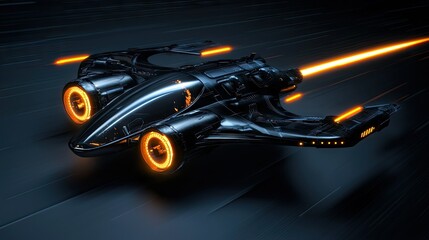 Poster - A futuristic spaceship firing a brilliant energy beam in space