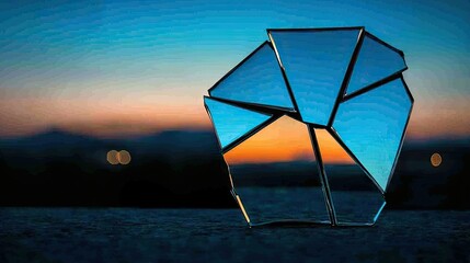 Poster - An Abstract Sculpture Reflects a Vivid Sunset Sky Beautifully