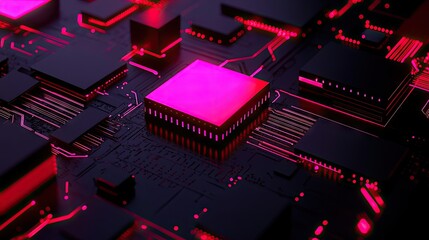Poster - A close up rendering of a digital circuit board and its components