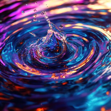 Glowing ripple follows fluid splash's twist, background shows