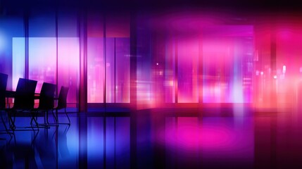 Aufkleber - Modern office interior with colorful lighting reflections, showcasing a conference room setting