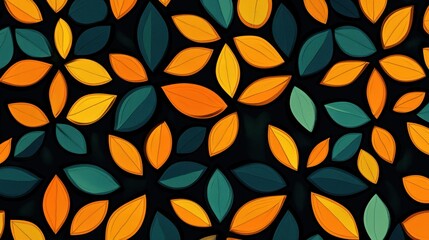 Aufkleber - Colorful leaf pattern with a dark stylized background