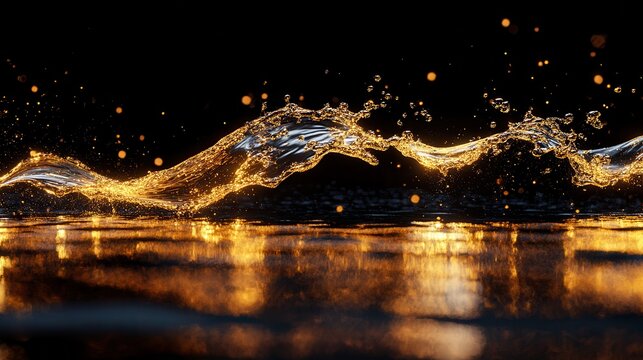 Fluid splash twists, creating glowing thread, background hue