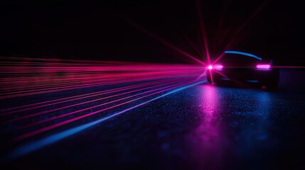 Poster - A futuristic automobile speeding on a road with vibrant illuminated streaks