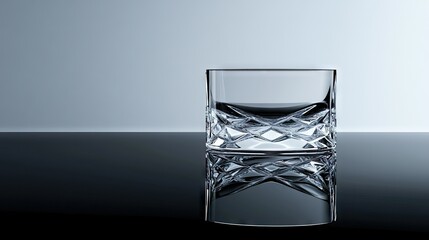 Poster - A crystal glass reflecting on a smooth shiny dark surface
