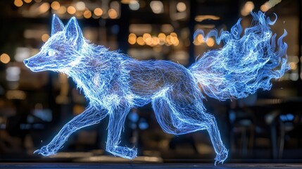 Poster - A glowing abstract fox walking on a blurred background setting