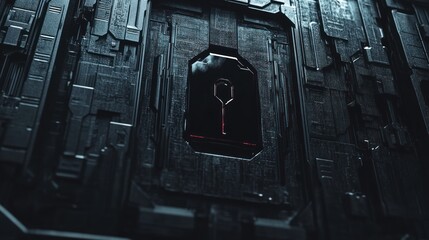 Aufkleber - Futuristic metal wall panel with abstract key shaped symbol