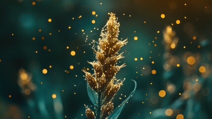 Poster - Golden wheat stalk glows in a field with bokeh lights