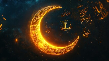 Aufkleber - Crescent moon composed of Arabic calligraphy shines in the dark