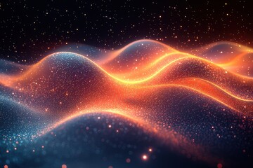 Poster - abstract glowing waves of light particles in a cosmic digital art style
