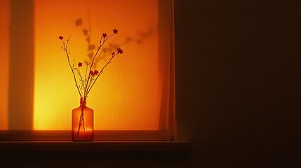 Poster - A vase with floral arrangements sits by a softly lit window