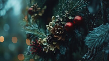 Aufkleber - Close up of a christmas wreath decorated with ornaments