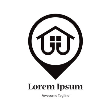 location with home initial logo design black vector