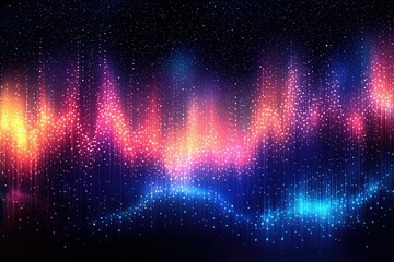 Poster - vivid gradient waves with light particles in dark blue space