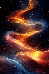 Poster - abstract glowing waves with vibrant orange and blue light particles