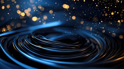 Poster - A wire is shown in a blue and gold color. The wire is twisted and curled, and it is a piece of art. The wire is surrounded by a lot of sparkles, which gives the image a dreamy