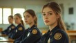 © Tania - Young caucasian female cadets in uniform attentive in classroom