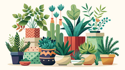 Delicate indoor plants flourish in decorative containers.
Succulents, vines, and tropical greens grouped together.
Soft textures meet earthy colors in a peaceful palette.
Ideal for lifestyle illustrat
