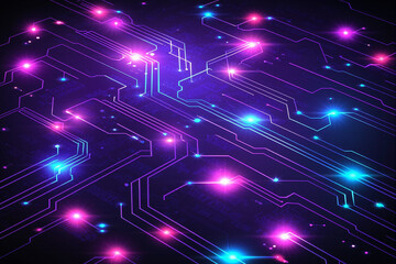 Aufkleber - Futuristic circuit board pulsating with pink and blue lights