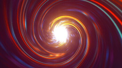 Poster - a dynamic tunnel of swirling multicolored lights, creating a hyperspace travel effect with glowing m