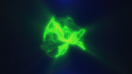 Poster - Abstract green glowing shape resembling fluid energy flow on a dark background