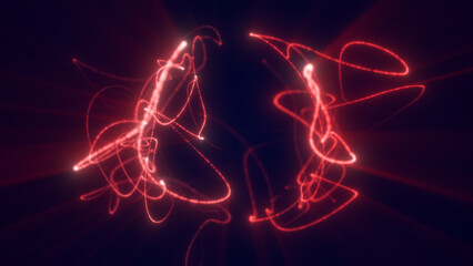 Aufkleber - dynamic abstract composition of red glowing light trails forming an energetic sphere against a dark 