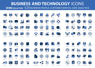 business people, customer service, analytics and organization management web icons set. icons vector