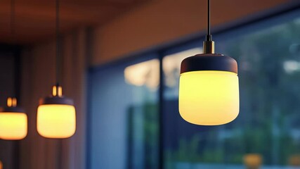 Aufkleber - Three pendant lights hang from the ceiling in a modern living room