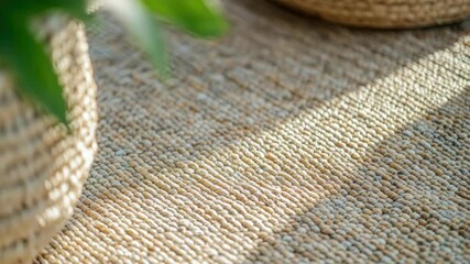 Poster - A close-up of a plant in a vase placed on a rug