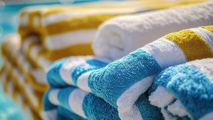 Poster - Stacked towels beside a swimming pool