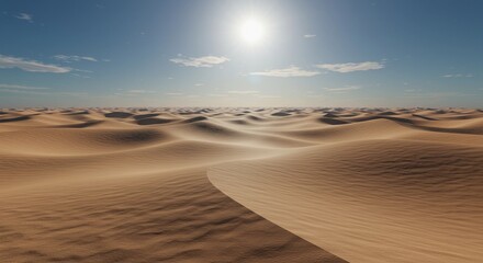 endless expanse of sand dunes under a bright sun in a vast desert landscape with a clear blue sky