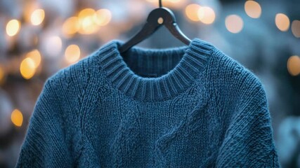 Poster - A cozy sweater hangs from a hanger in front of a decorated Christmas tree