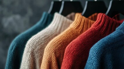 Poster - A collection of sweaters displayed on a rack for sale or storage