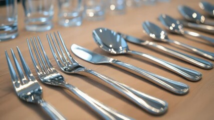 Poster - A table set with various silverware items, placed on top of a wooden surface