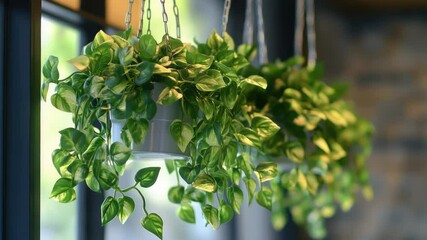 Poster - Indoor plant with pot suspended from window frame